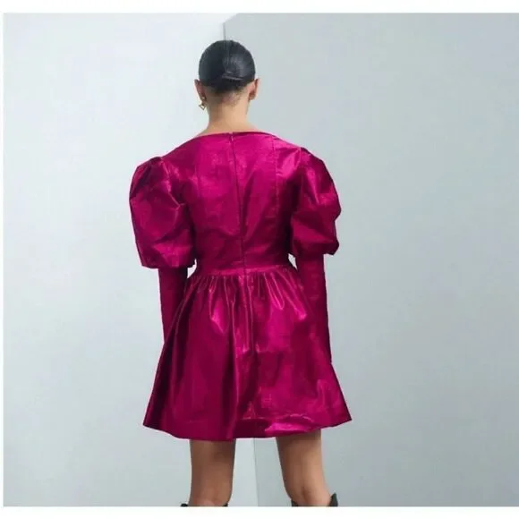 Alemais Rosario Mini Fuchsia Velvet Puff Sleeve Dress Women’s US Size 2 - Picture 5 of 15
